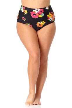 Anne Cole Plus - Convertible High Waist Shirred Swim Bottom 8 Anne Cole Plus - Convertible High Waist Shirred Swim Bottom -Chic Swimwear Shop anne cole plus island bloom convertible shirred hi low bikini bottom front 067 21PB36027
