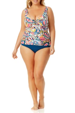 Anne Cole Plus - Underwire Twist Front Tankini Swim Top -Chic Swimwear Shop anne cole plus watercolor paisley uw twist front ots tankini front 130 21PT20195